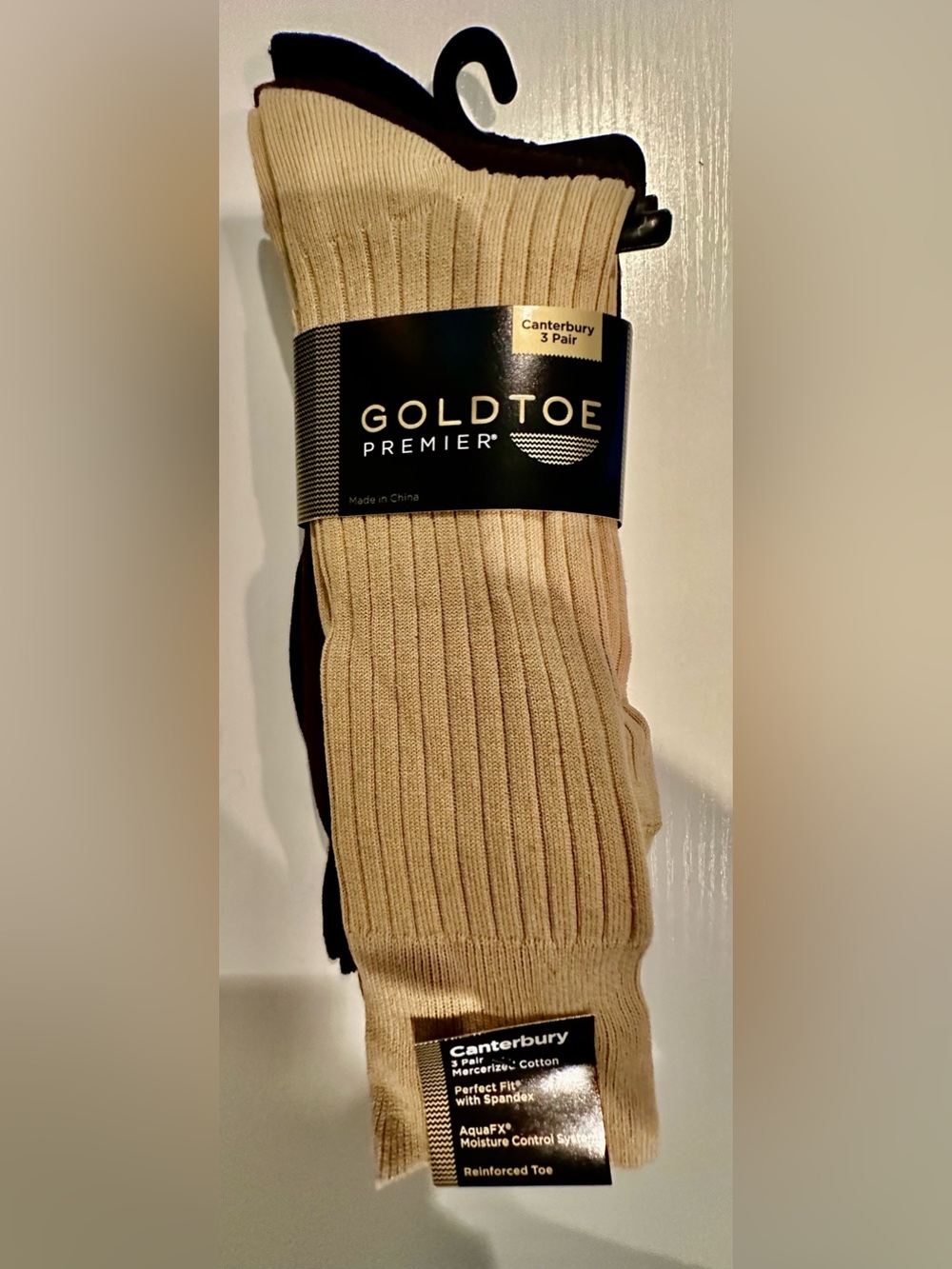 NWT Gold Toe Toe Premier Men's Canterbury Ribbed Socks - Beige & Black